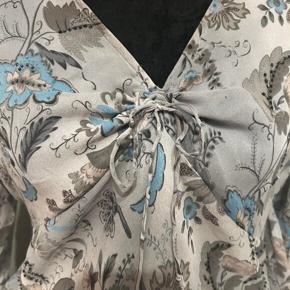New York City Design Co Vintage 90s Grey and blue floral blouse - Picture 3 of 8